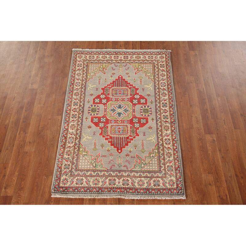 Kazak Oriental Accent Rug Hand-Knotted Grey Wool Carpet - 3'2"x 5'0"