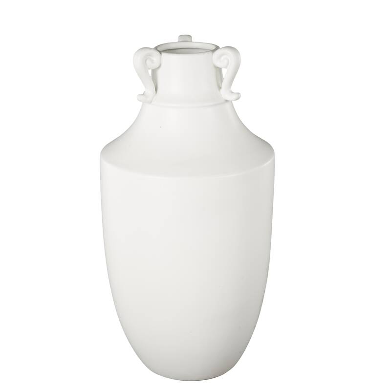 White Ceramic Sleek Amphora Decorative Vase with Scroll Handles