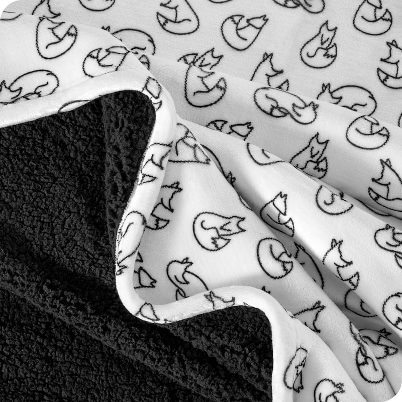 Bare Home Sherpa Fleece Blanket - Reversible Plush Bed Blanket - Full/Queen - Feelin' Foxy - Black