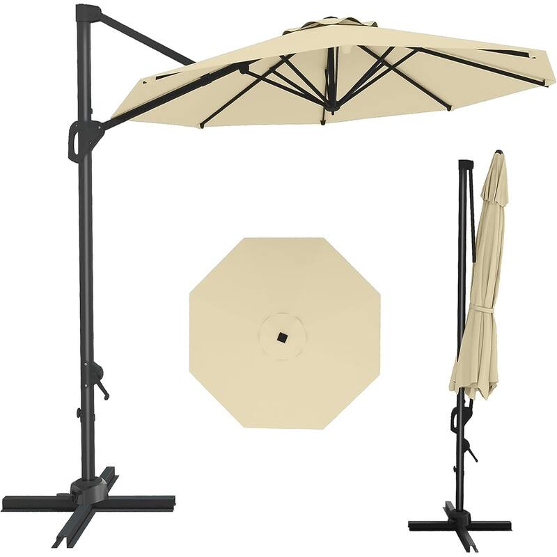 10FT Outdoor Cantilever Umbrella Patio Umbrella with 360-Degree Rotation - Beige