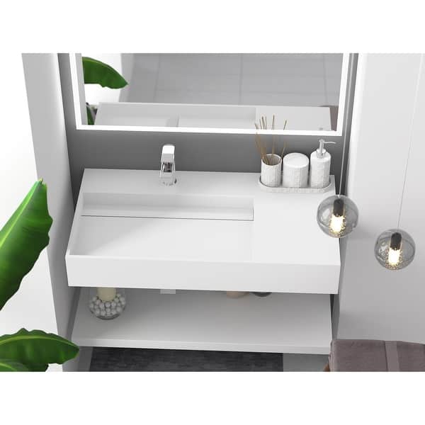 slide 2 of 177, Juniper Stone Solid Surface Wall-mounted Vessel Sink 36" Left Basin - White