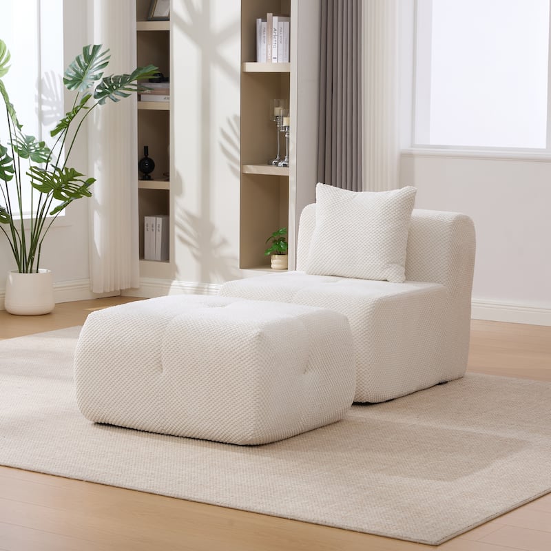 Roomfitters U Shaped Modular Sectional Sofa Bed Chaise, 6-Piece Cloud Tufted Floor Couch with 2 Ottomans and 4 Pillows