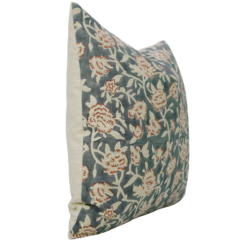 Fabdivine Gray Linen Blend 18x18 Inch Handmade Floral Throw Pillow Cover Decorative for Bed, Couch or Home, Mrignayani