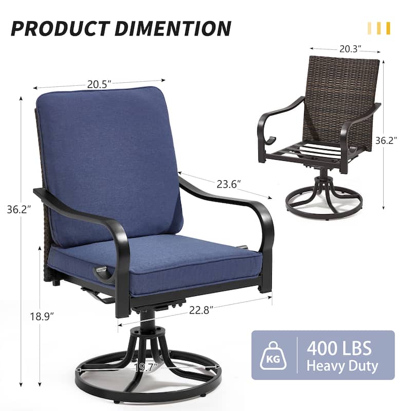 EROMMY Outdoor Swivel Patio Chairs, Heavy Duty Dining Chairs with Thickened Cushions, Wicker Patio Chairs with Gentle Rocker