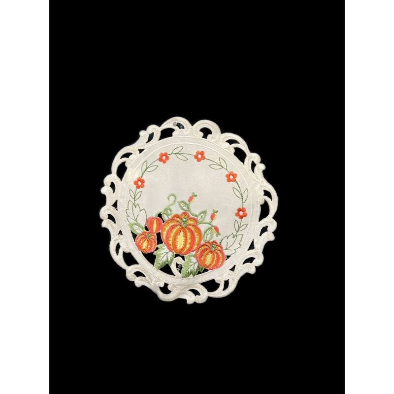 Pumpkin Embroidered Cutwork Round Placemat, 8" dia.