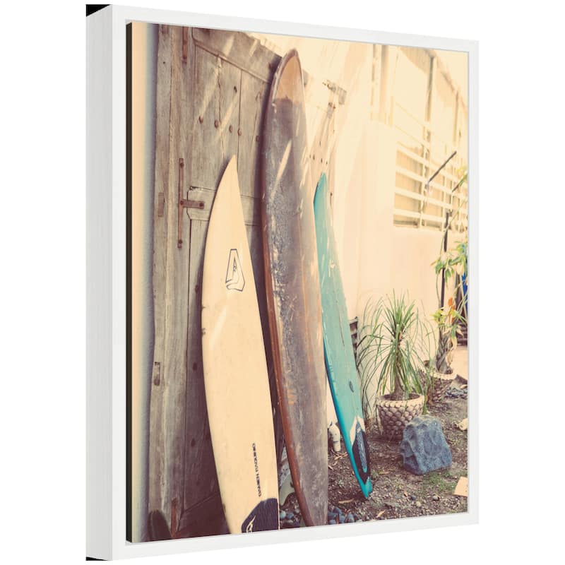 Kate and Laurel Sylvie Vintage Retro Beach Surfboards Framed Canvas by Saint and Sailor Studios - 16x20
