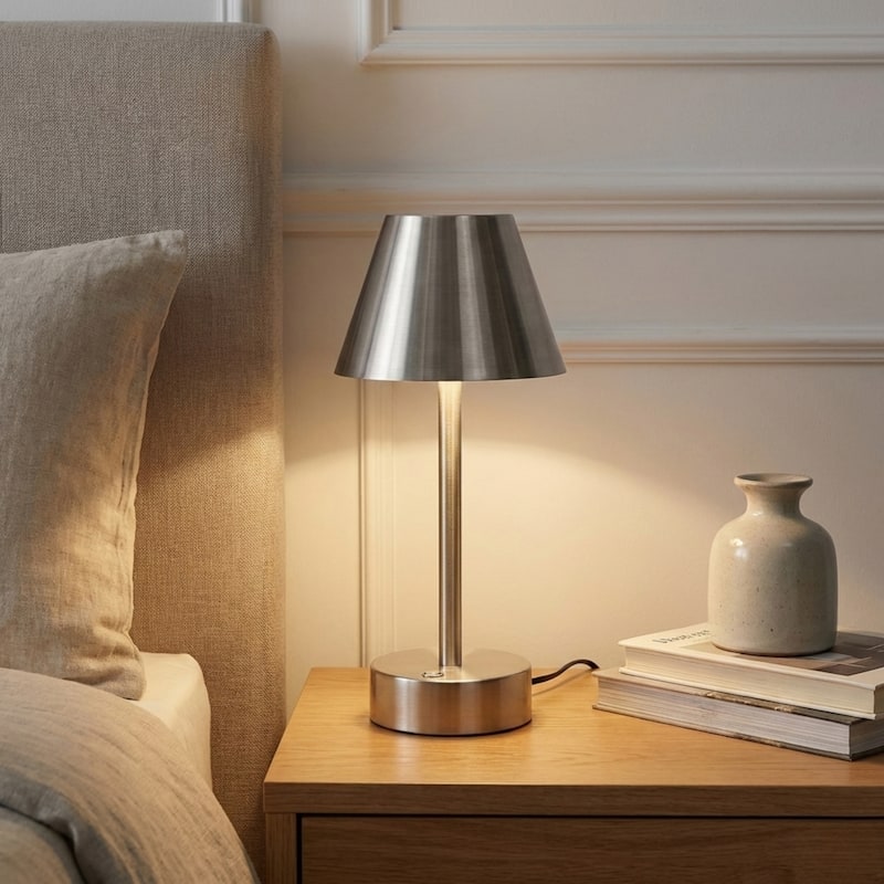 Aurora Rechargeable Brushed Nickel LED Table Lamp - Plated Brass