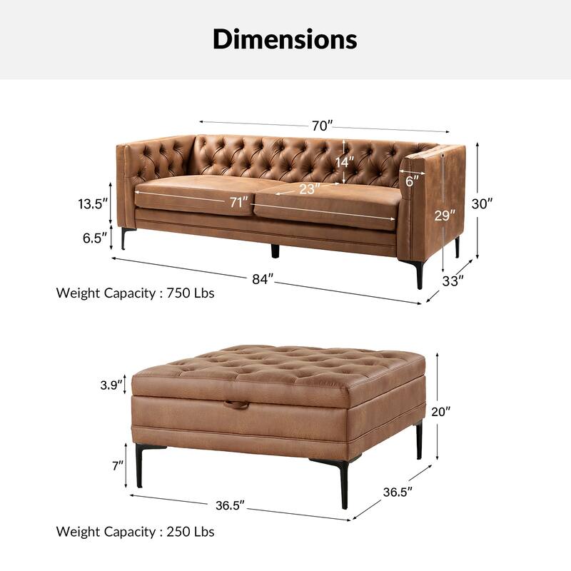 Ipiutak Modern 2 - Piece Upholstered Button-tufted Sectional with Storage Ottoman