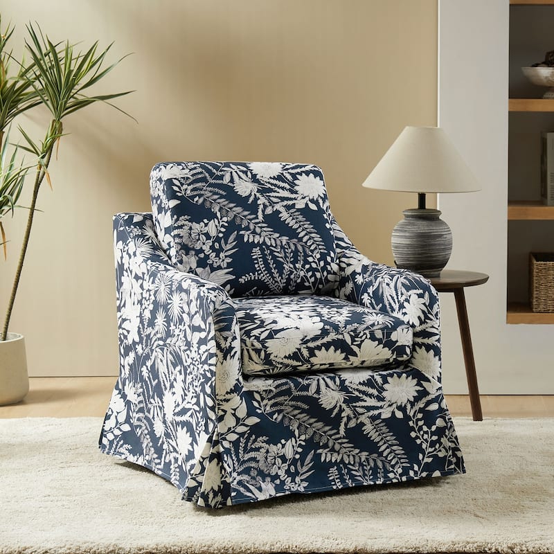 Alois Floral Slipcover Swivel Accent Chair with Removable Cushion by HULALA HOME