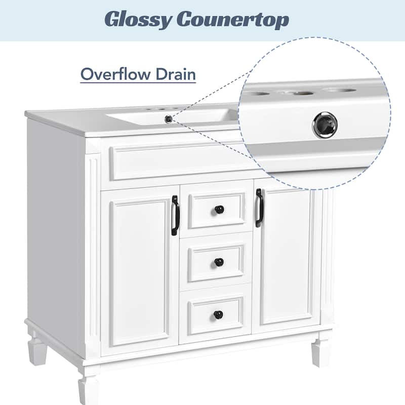 Bathroom Vanity with Top Sink, Bathroom Storage Cabinet with 2 Soft Closing Doors, Wood Bathroom Vanity with 2 Drawers