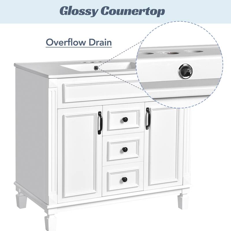 Roomfitters 36" Vanity with Sink and Mirror, Cabinet with 2 Doors and 2 Drawers, Royal Blue Modern Storage Set