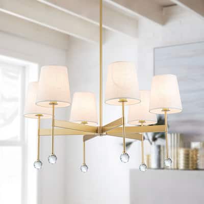 Starsky 6 - Light Dimmable Classic / Traditional Chandelier With White Linen Shades