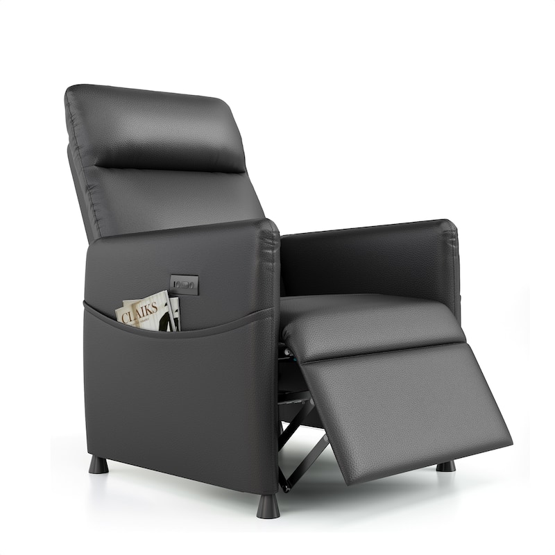 Power Recliner Chair for Adults - Black Leather Electric Recliner / Footrest & Backrest, Padded Seat, Compact