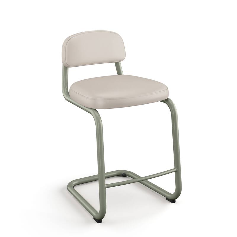 Amisco Flynn 26 in. Counter Stool with Metal Base - Cream Faux Leather / Sage Green Metal