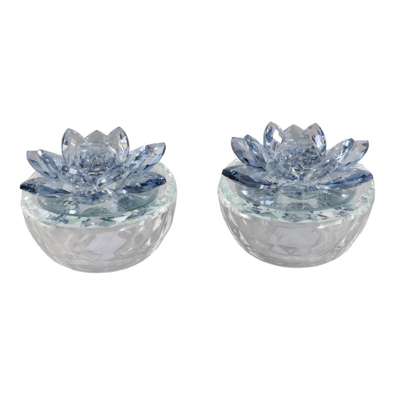 Glass Decorative Boxes Lotus Lids Textured Modern Style (Set of 2)