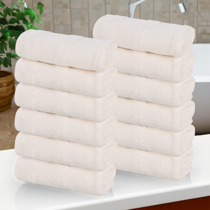 Superior Roma Cotton Ribbed Absorbent Face Towel Washcloth Set of 12