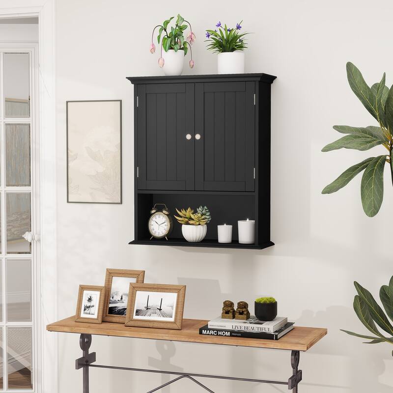 Wall Mounted MDF Bathroom Storage Cabinet with Doors and Shelf Organizer Ideal for Small Spaces - 23.5" x 7.5" x 28" (L x W x H)