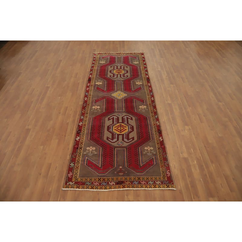 Hand Knotted Oriental 100% Wool Carpet Traditional Tribal Brown Ardebil Runner Rug - 10' 3'' X 3' 9''