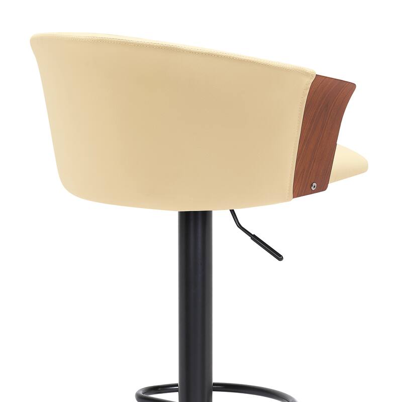 Lydia Upholstered Adjustable Wood Bar Stool with Black Metal Base