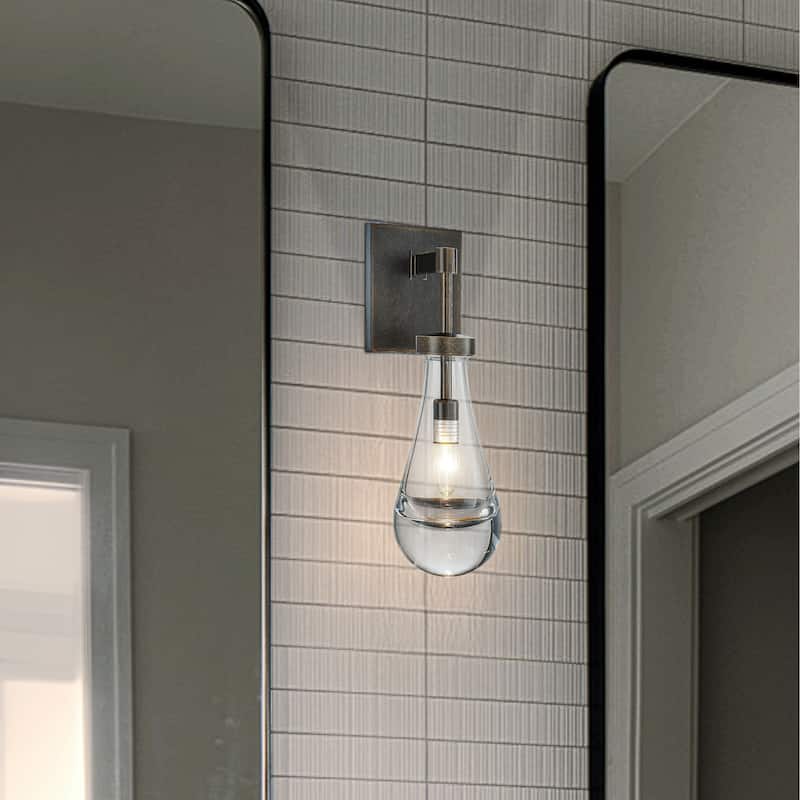 1-Light W5" Farmhouse Raindrop Glass Bronze / Brush Black Nickel Wall Light Rustic Teardrop Bathrooom Vanity Ligh - W5''