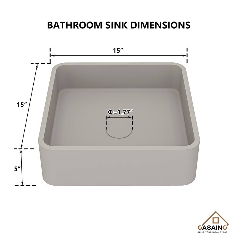 CASAINC Concrete Square Bathroom Sink Vessel Sink Art Basin with the Same Color Drainer