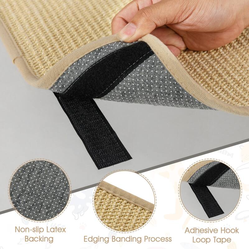 Gymax 12-Piece Cat Scratcher Mat Set 16''x12'' Natural Sisal Pads for
