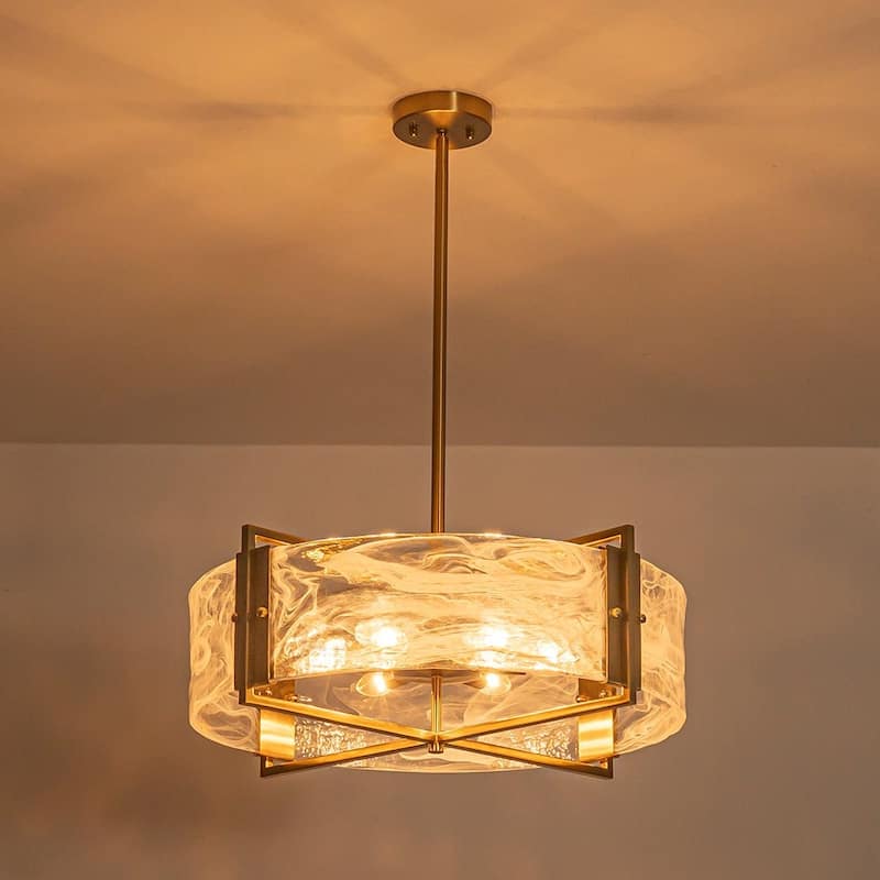 Modern Dining Room 6-Light Glazed Glass Drum Pendant Chandelier