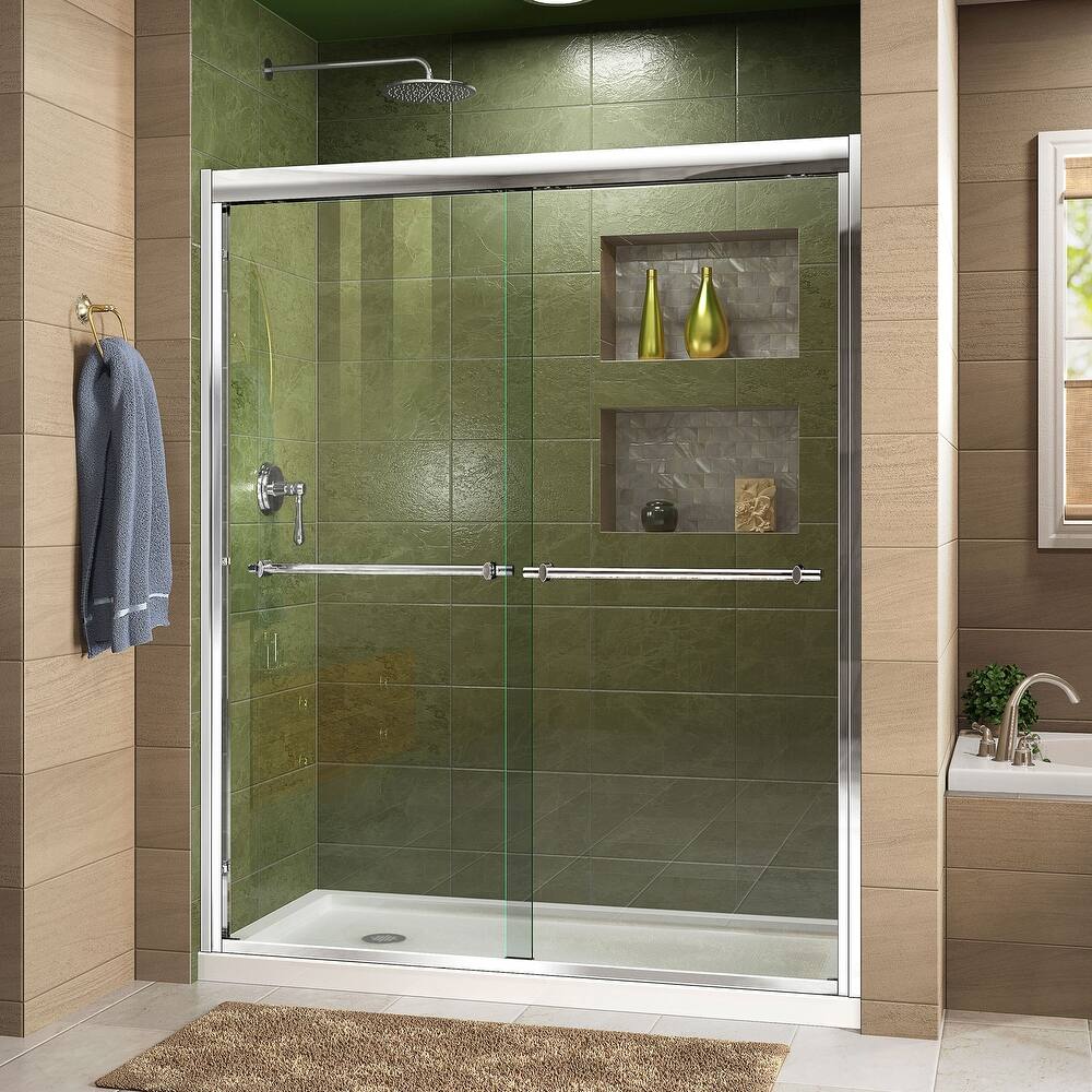 DreamLine Duet 32 in. D x 60 in. W x 74 3/4 in. H Bypass Sliding Shower Door and Shower Base Kit - 32" x 60"