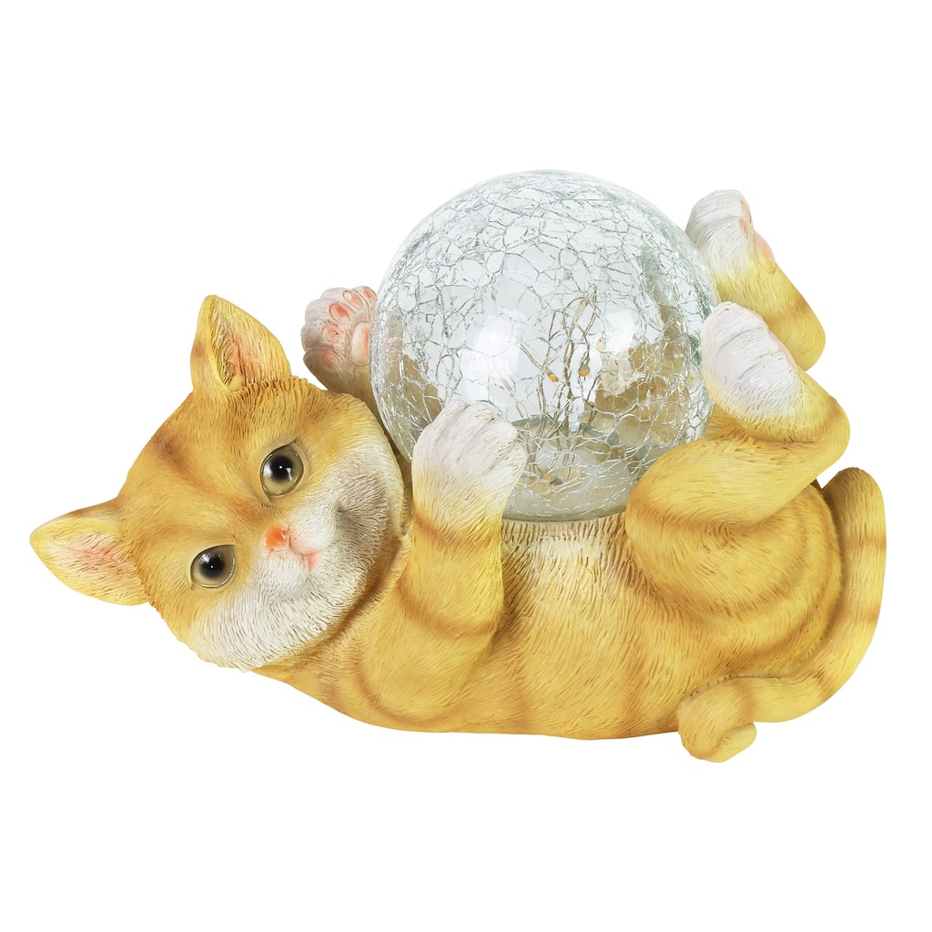 Exhart Solar Cat Playing with LED Crackle Ball Garden Statuary, 10.5 by 7.5 Inches