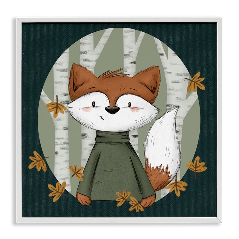 Stupell Autumnal Fox & Birch Trees Framed Giclee Art Design By Sarah Hickman - 24 x 24 - White