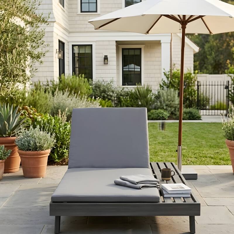 Lounge Chair Set with Open-Sided Design Black Lacquered Locust Wood Frame with Waterproof Cushions