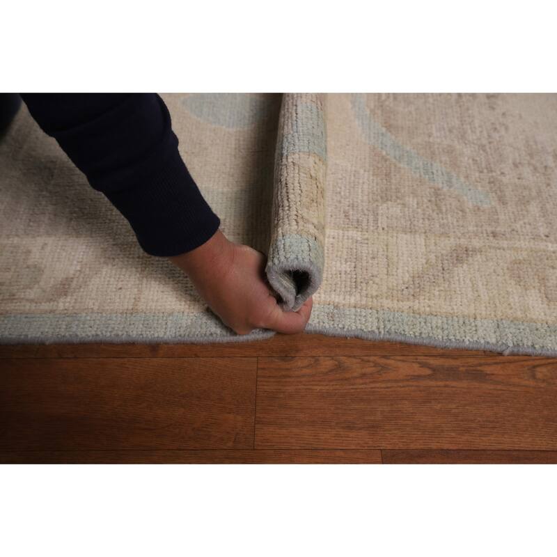 Light Blue Oushak Turkish Rug Hand-Knotted Wool Carpet - 9'0"x 11'10"