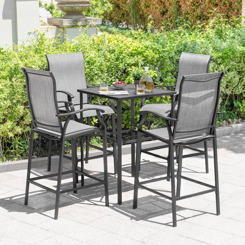 Outdoor 5-Piece Textilene Bar Set, Height Back Bar Stools and Umbrella Hole