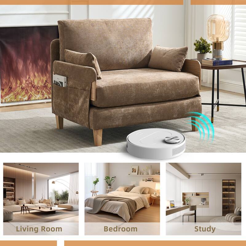 3-in-1 Convertible Chenille Sleeper Sofa, Foldable Sofa Bed with Three Pillows