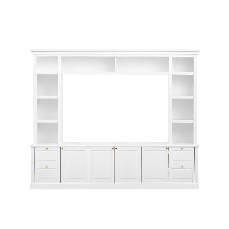 Mid-Century Modern Wall Unit Entertainment Center With Bookshelf For Tvs Up To 70", 94.8" TV Stand With Adjustable Shelf