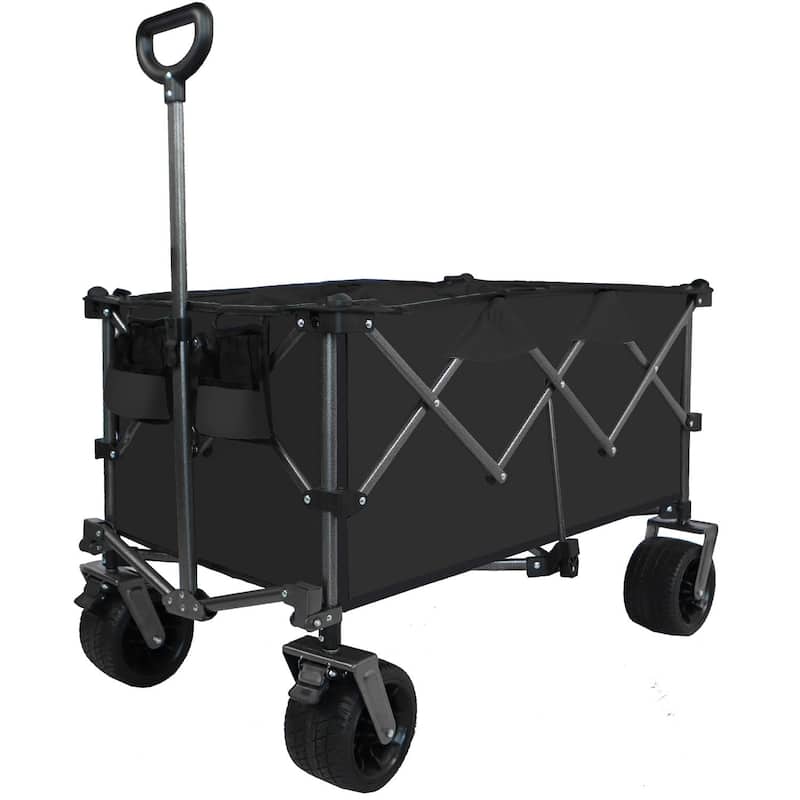 Outdoor Push Pull Folding Wagon Cart - Black