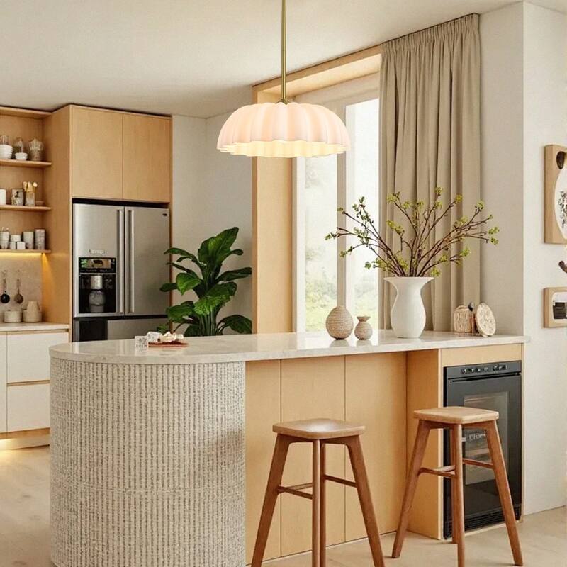 Chic Modern 1-Light Shell Scalloped Glass Single Pendant - 15.7 in