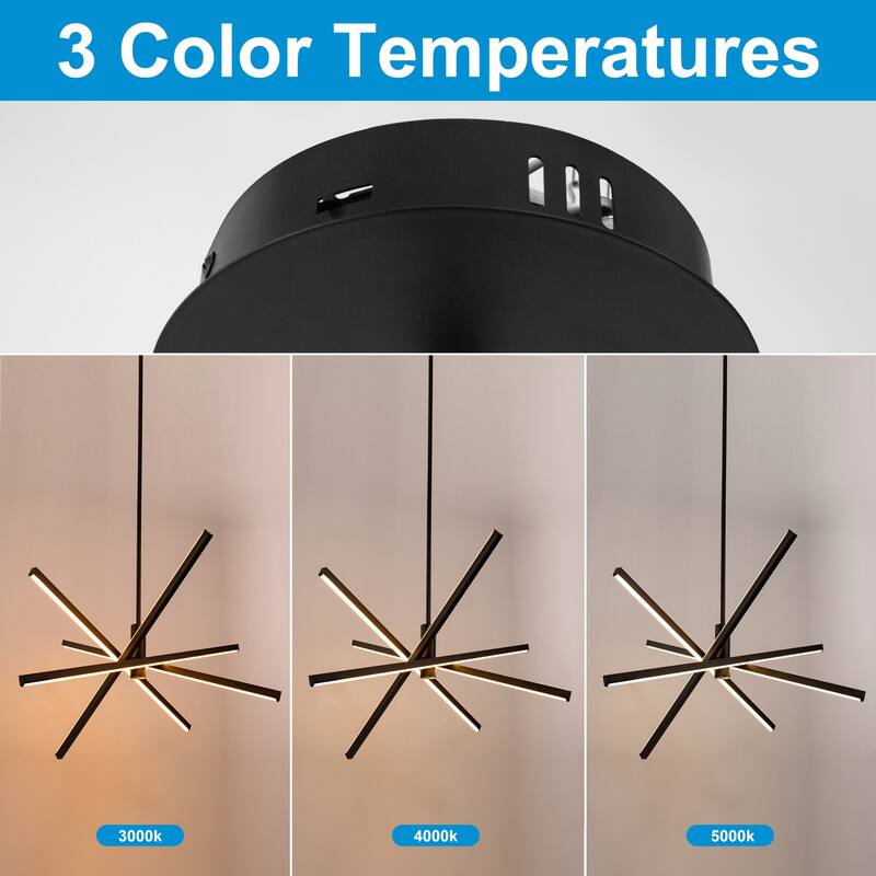 YANAUN Matte Black LED Chandelier with Stepless Dimming ,Adjustable Color Temperature, Modern Ceiling Light Fixture for Kitchen