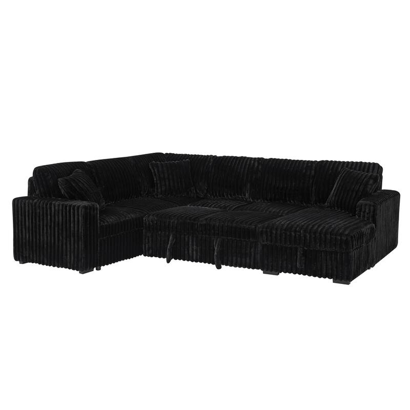 Roomfitters Oversized U Shaped Sectional Sleeper Sofa Bed with Pull Out Couch and Storage Chaise, Black