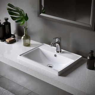 Karran Valera 21" Top Mount Vitreous China Bathroom Sink in White with Overflow Drain