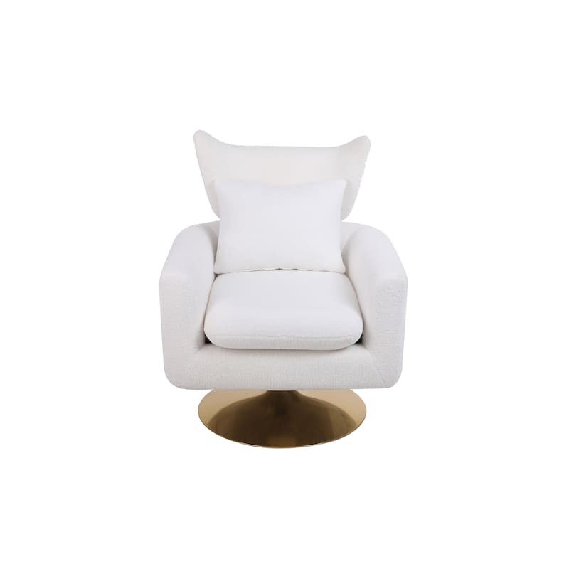 White Modern 29.9" Upholstered 360° Swivel Accent Chair with Iron Base and Pillow