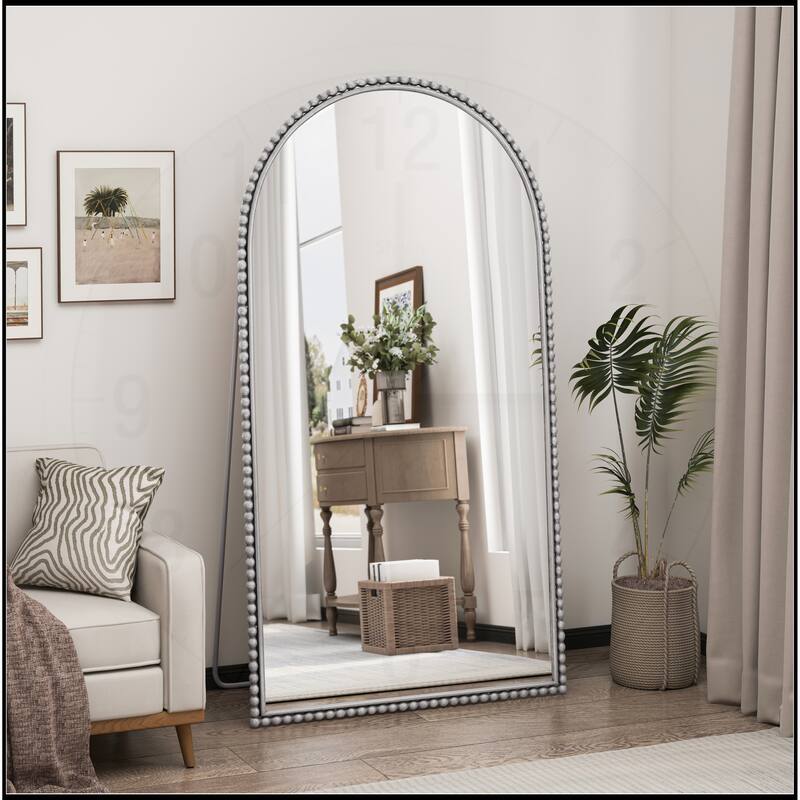 Iron Arch Retro Full Length Mirror With Supporting Feet - Silver