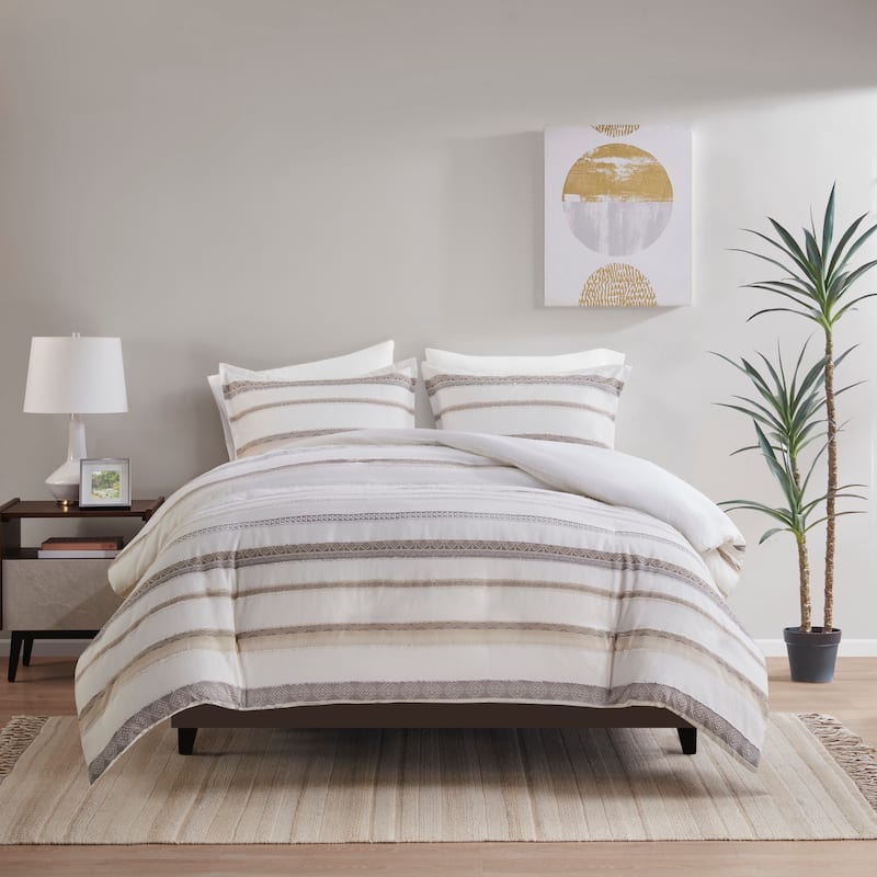 Madison Park Langley 3 Piece Clipped Jacquard Duvet Cover Set (Insert Excluded)