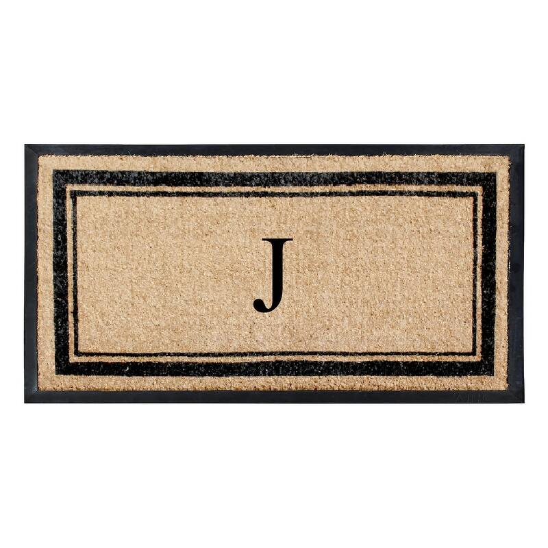 A1HC Picture Frame Natural Rubber & Coir Large Monogrammed Doormat 24"x48" - J