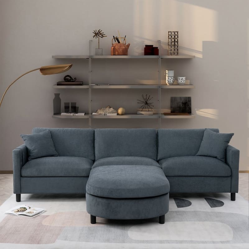 107.87'Sectional Sofa Couch With 1 Ottoman,Seat Cushion and Back Cushion Removable - Dark Gray