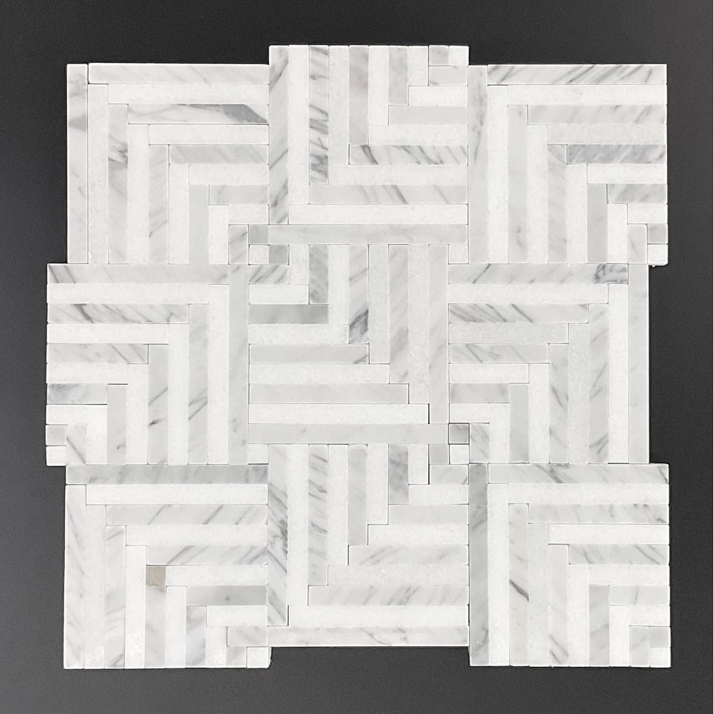 Groutless Square Basketweave Marble Mosaic Tiles