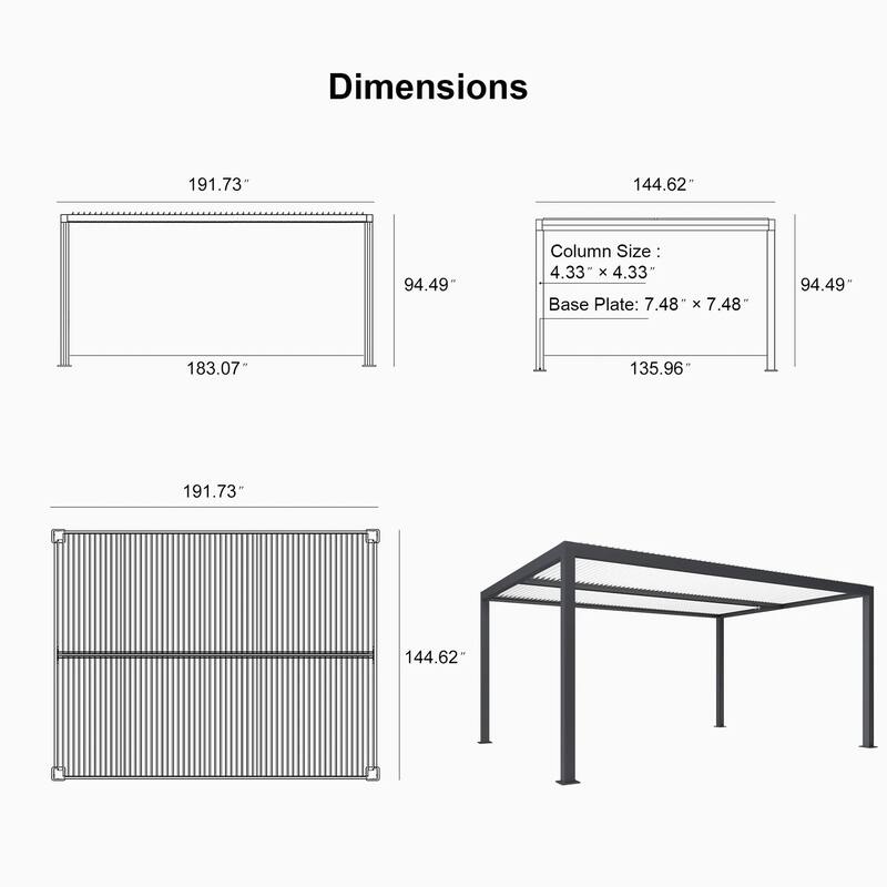 PURPLE LEAF Louvered Pergola Outdoor Aluminum Pergola with Adjustable Roof for Patio Hardtop Gazebo