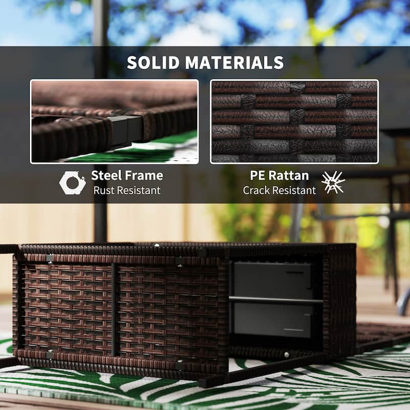 Decorative Rattan Raised Garden Bed with Trellis & Storage Shelf