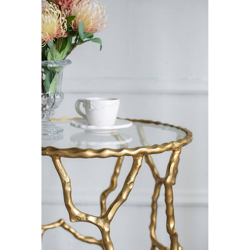 Twig Round Side Table with Glass Top - 23.5" - Gold