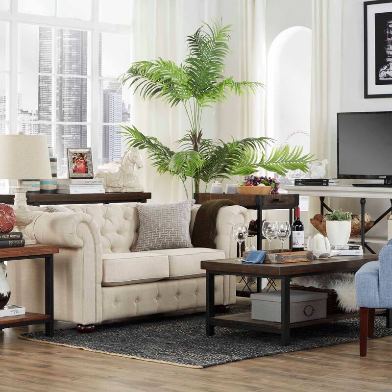 Knightsbridge Beige Linen Tufted Scroll Arm Chesterfield Loveseat by iNSPIRE Q Artisan